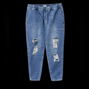 White Birch | Distressed Denim Jogger Pants | XL